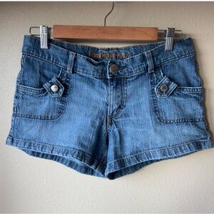 Vintage Mossimo Y2K Micro Mini Denim Shorts Size 7 Low Rise Booty Festival Jean
